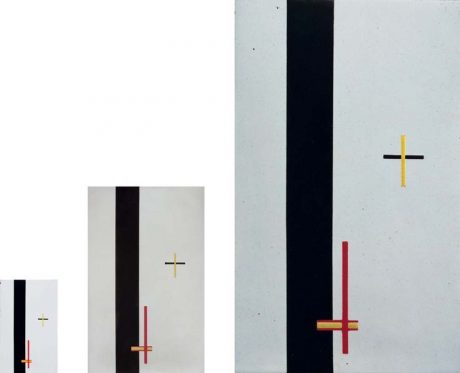 Fig. 2: The artwork as information. Laszlo Moholy-Nagy, Constructions in Enamel I, II and III, 1923. Identical works at different scales, purportedly made by an enamel factory which had received the specifications over the telephone.