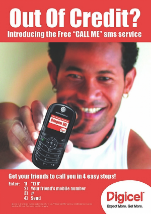 Digicel ad for “call me” sms service, circa 2007.