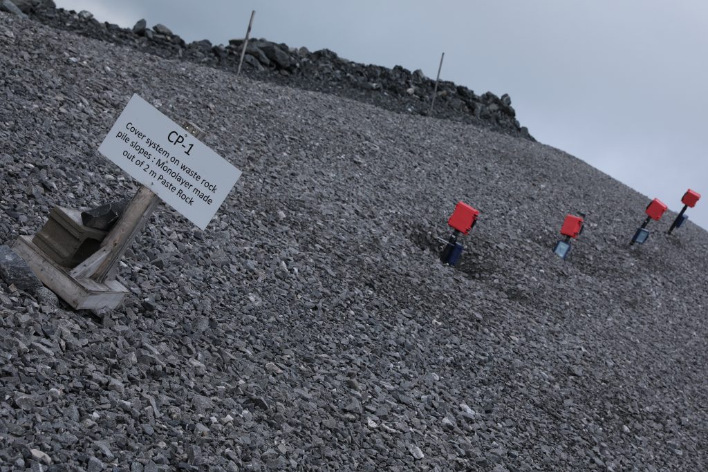 Sensors in the waste rock retention testing grounds.