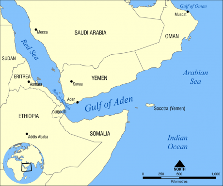A Map of the region around Djibouti.