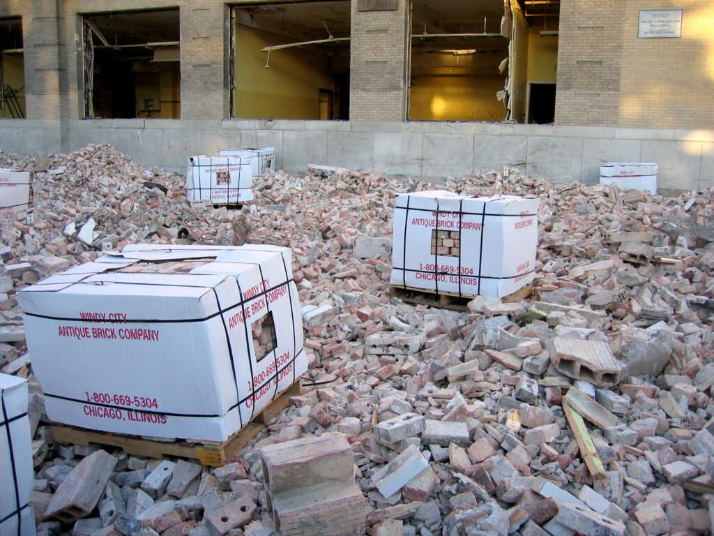 Brick recovery at the demolished Jacob Riis Public Elementary School, Chicago, 2006