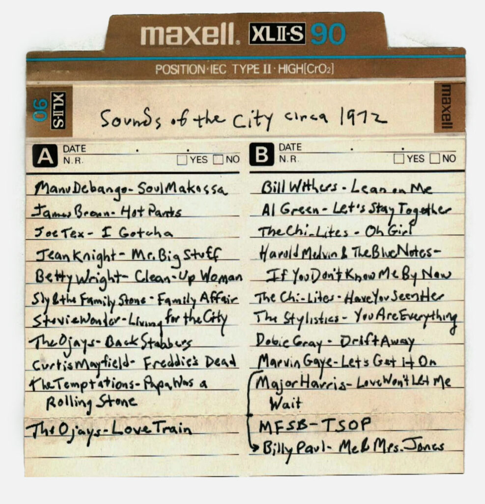 Rob’s first mixtape, “Sounds of the City Circa 1972,” compiled in 1986