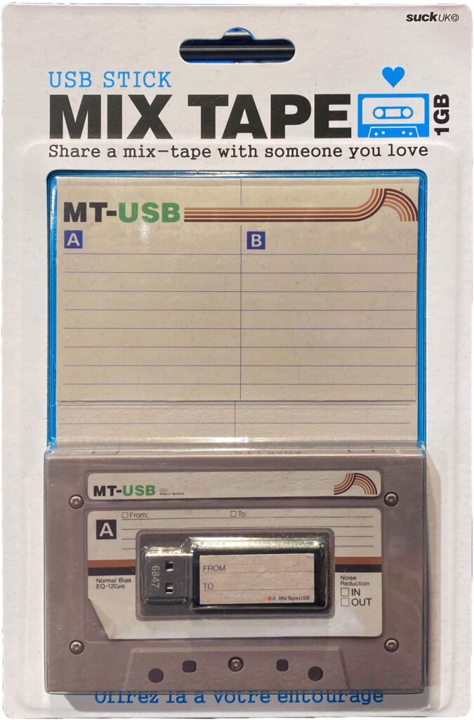 A USB drive packaged to look like a mix tape