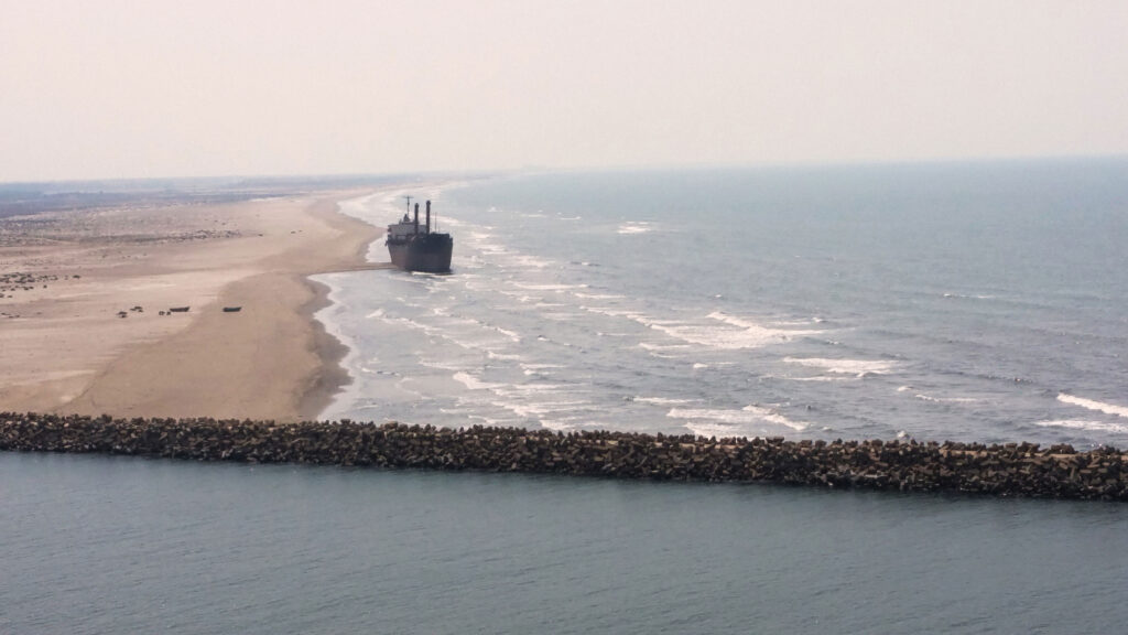 Ship grounded near Damietta, Egypt.