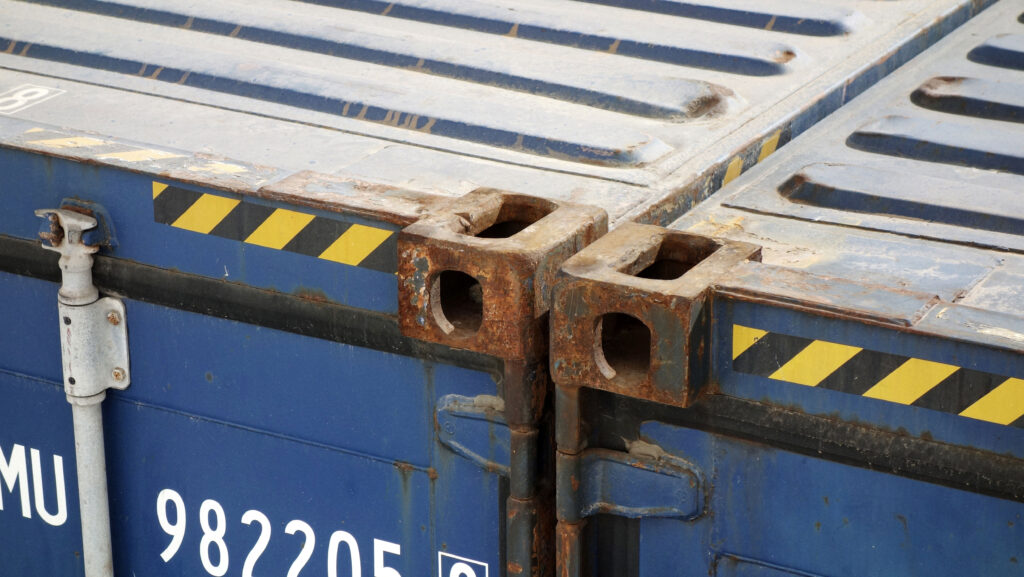 Container locking systems. Marsaxlokk, Malta.
