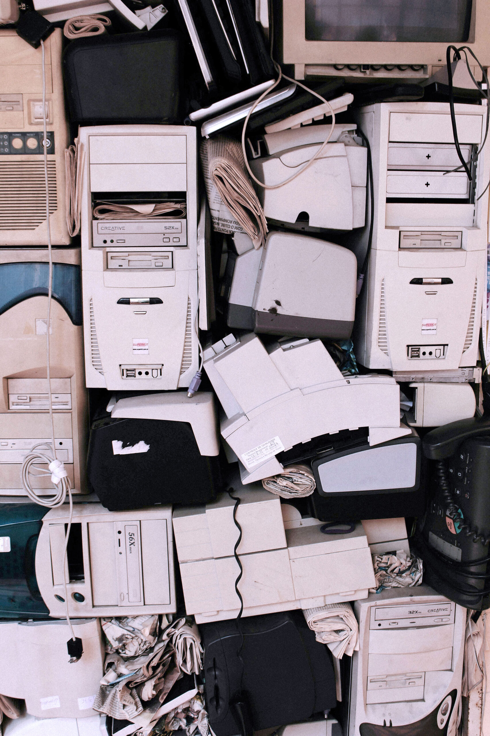 A pile of old computer equipment